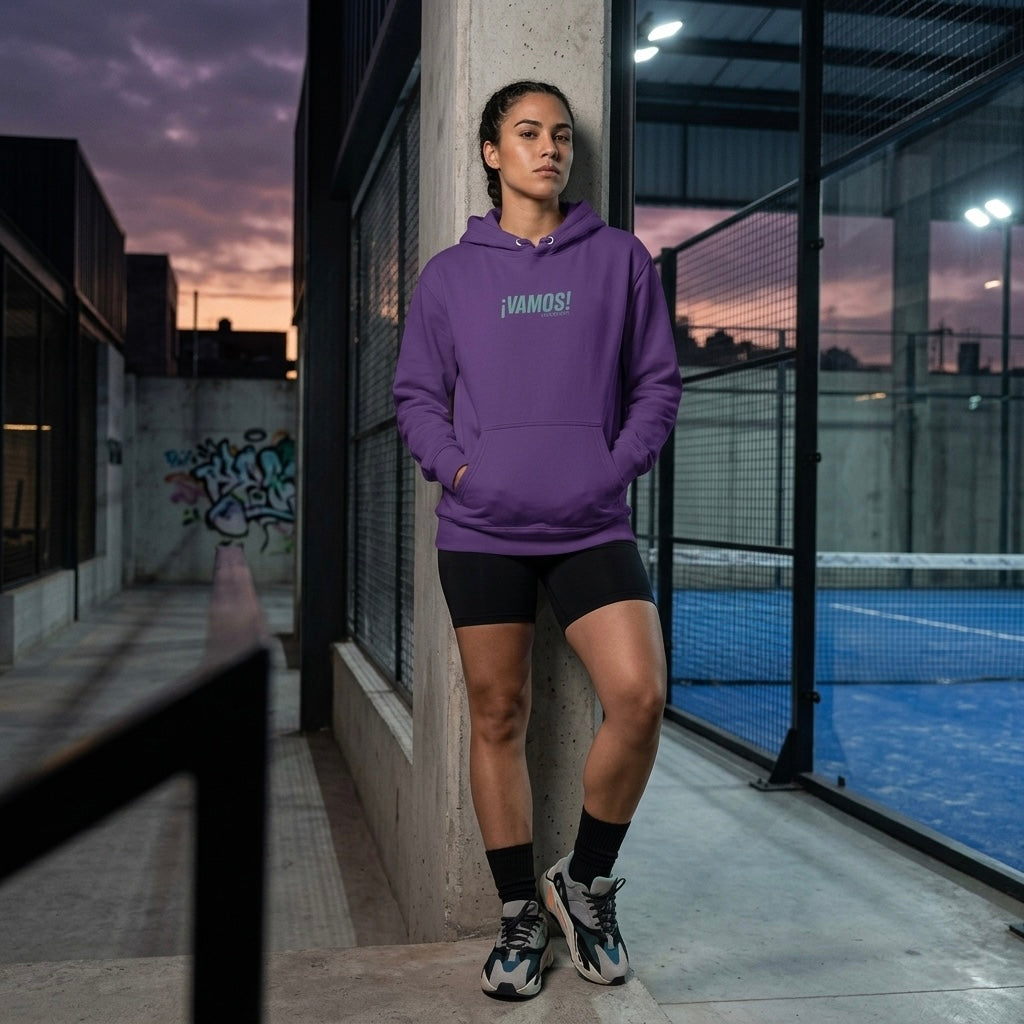 Front view of a model wearing a premium heavyweight padel lifestyle hoodie for maximum comfort.