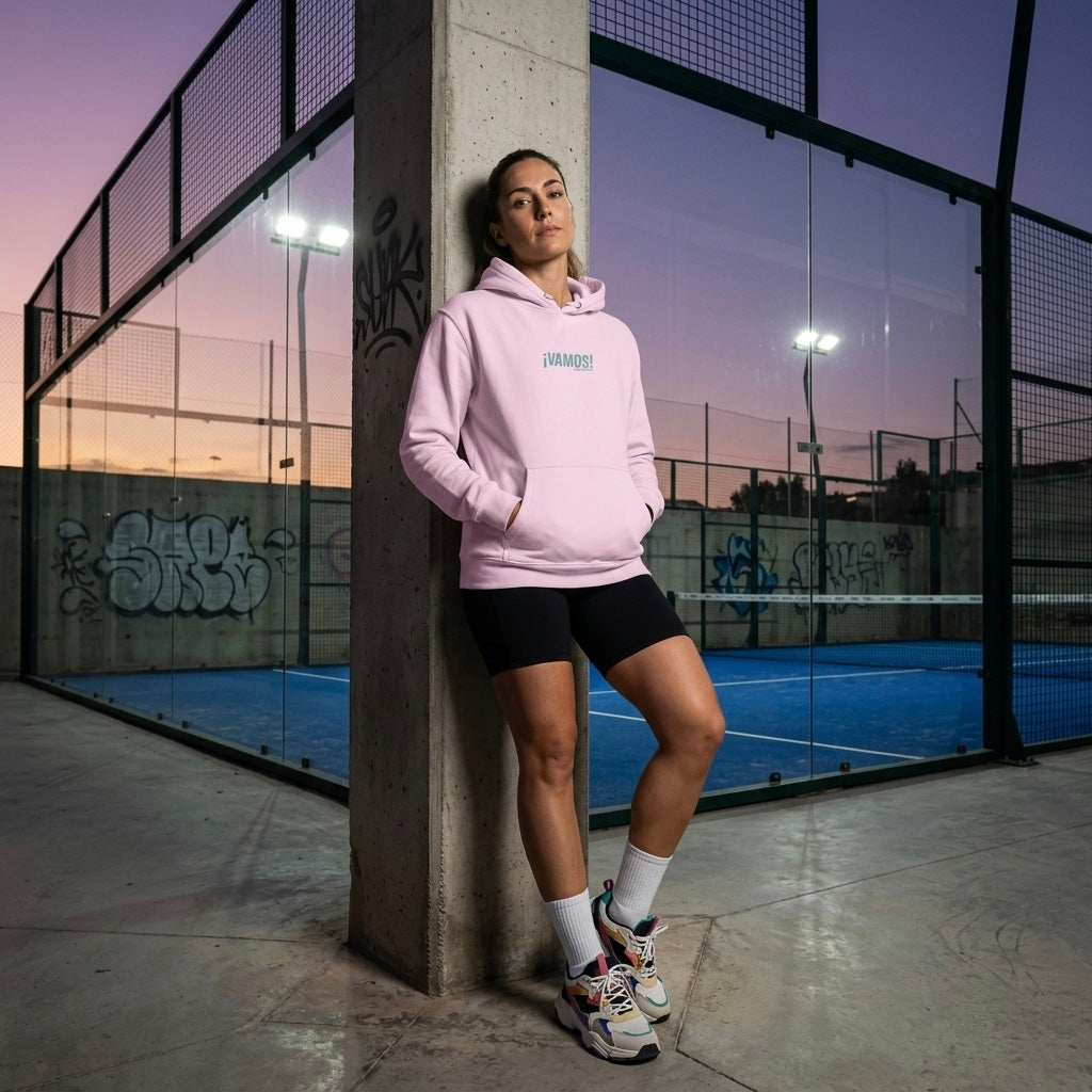 Front view of a model wearing a premium heavyweight padel lifestyle hoodie for maximum comfort.