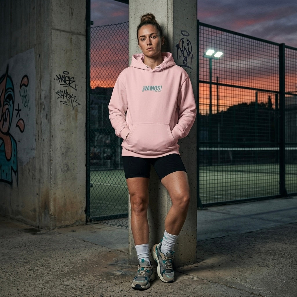 Front view of a model wearing a premium heavyweight padel lifestyle hoodie for maximum comfort.
