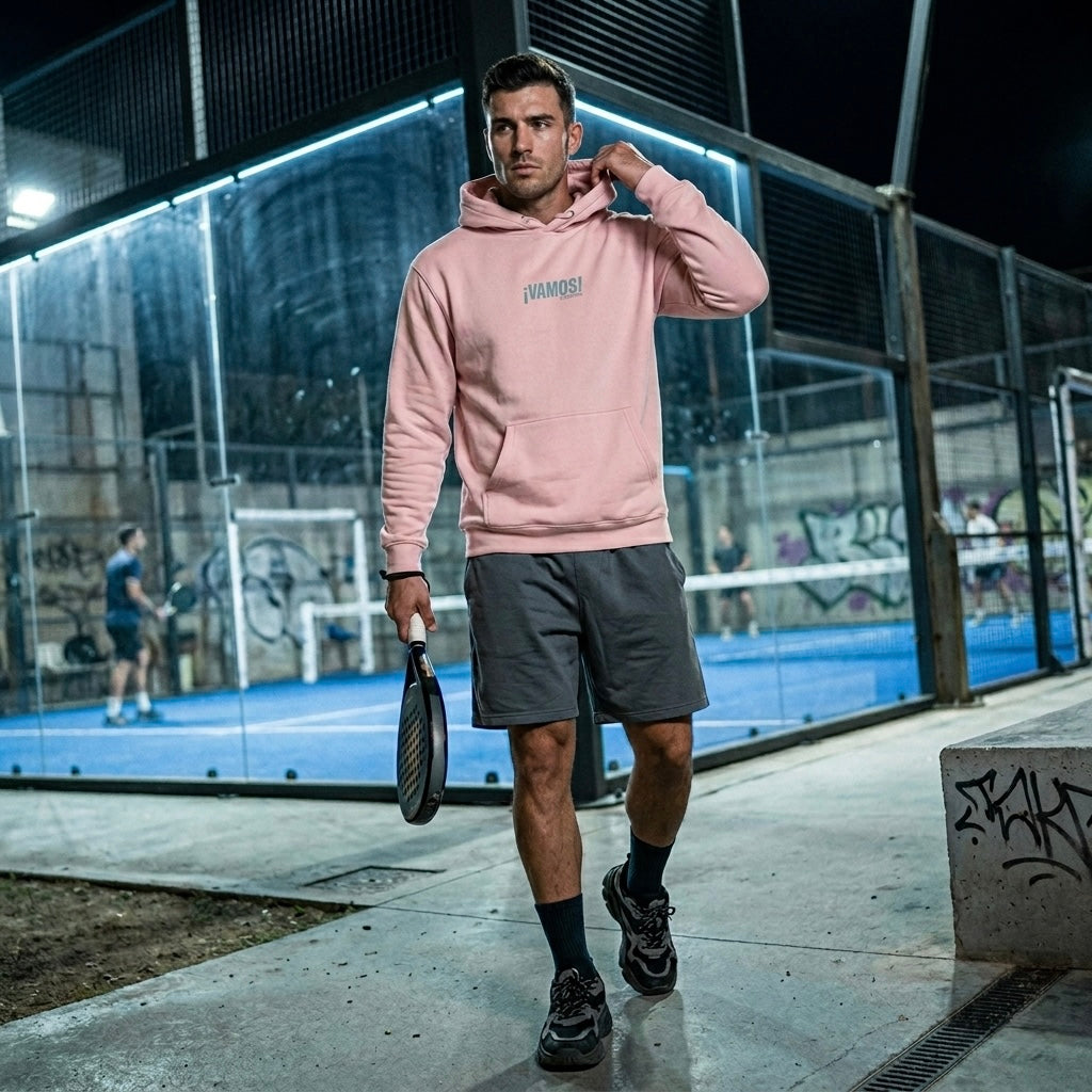 Front view of a model wearing a premium heavyweight padel lifestyle hoodie for maximum comfort.