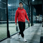 Front view of a model wearing a premium heavyweight padel lifestyle hoodie for maximum comfort.