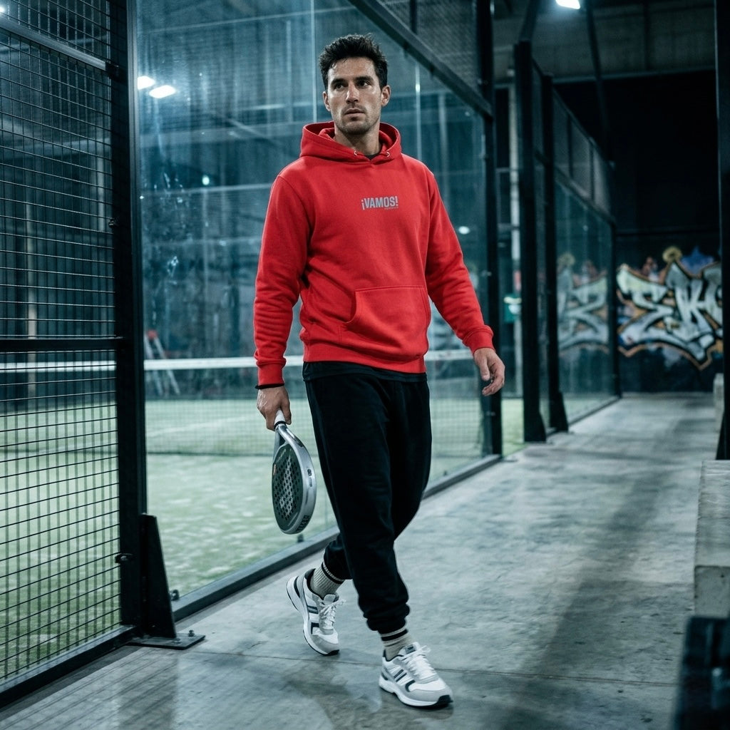 Front view of a model wearing a premium heavyweight padel lifestyle hoodie for maximum comfort.