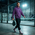 Front view of a model wearing a premium heavyweight padel lifestyle hoodie for maximum comfort.