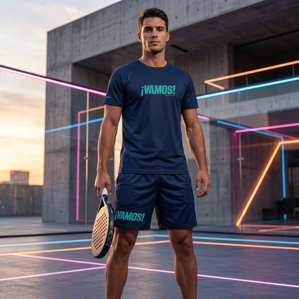 Professional player wearing the ¡VAMOS! Performance Mesh Tee by Lobstory