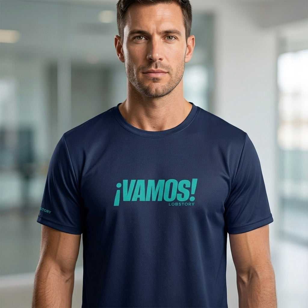 Professional player wearing the ¡VAMOS! Performance Mesh Tee by Lobstory