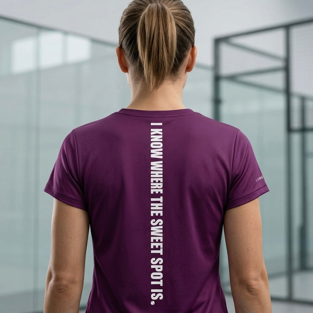 SWEET SPOT Women’s Performance Mesh Tee - Burgundy | Elite Padel Identity