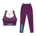 Front view mockup of the burgundy ¡VAMOS! Performance Set featuring the longline sports bra and high-waisted pocket leggings. lobstory
