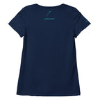Back view mockup of the navy blue breathable women's sports mesh padel tee by LobStory.