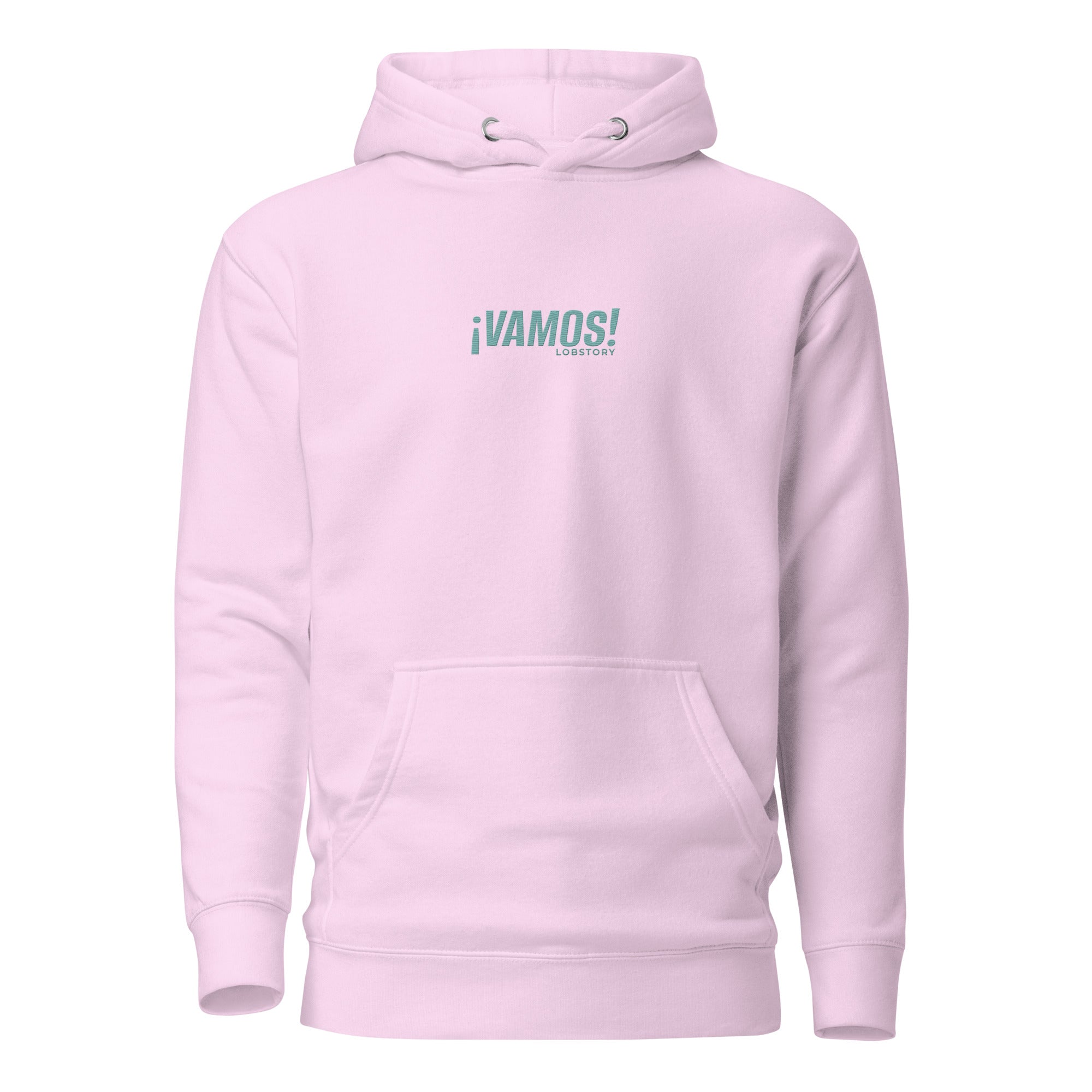 Front view mockup of a premium heavyweight padel lifestyle hoodie with teal ¡VAMOS! logo.